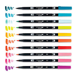 Tombow Dual Brush Pens - Tropical Colors, Set of 10. Pens with swatches.
