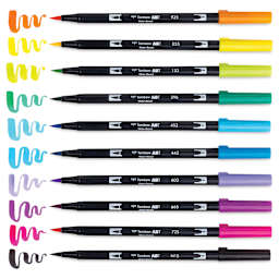 Tombow Dual Brush Pens - Eighties Colors, Set of 10 (included markers with swatches)