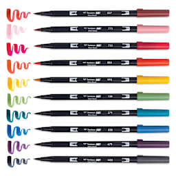 Tombow Dual Brush Pens - Nineties Colors, Set of 10 (pens with swatches of color)