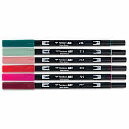 Tombow Dual Brush Pens - Very Berry, Set of 6, out of packaging