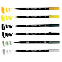 Tombow Dual Brush Pens - Lemon Squeezy, Set of 6, pens next to swatches