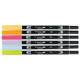 Tombow Dual Brush Pens - Yay Sorbet, Set of 6, out of packaging