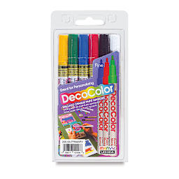 Decocolor Paint Markers - Front of blister package of Fine tip Set of 6 Primary Colors