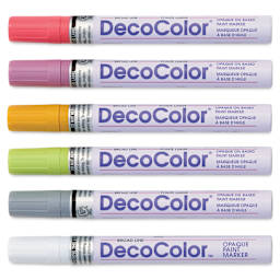 Decocolor Paint Markers- Retro Colors, Set of 6, Broad Tip (markers with caps on)