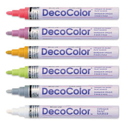 Decocolor Paint Markers- Retro Colors, Set of 6, Broad Tip (markers with caps off)