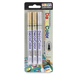 Decocolor Paint Markers - Front of blister package of Set of 3 Extra Fine tip Metallic Colors