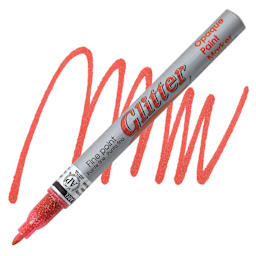 Decocolor Glitter Marker - Glitter Red, Fine Point marker and swatch