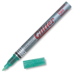 Decocolor Glitter Markers - Green Marker uncapped at angle
