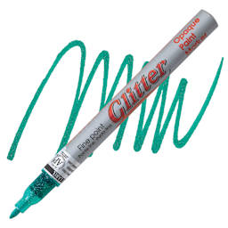 Decocolor Glitter Marker - Glitter Green, Fine Point marker and swatch
