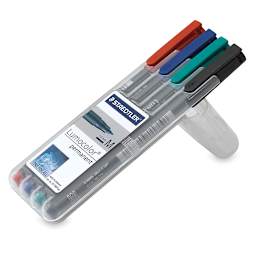 Staedtler Lumocolor Permanent Marker Sets - Open Package of 4 Medium Tip Assorted Color Pens