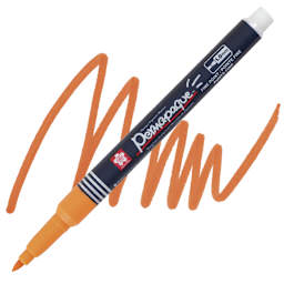 Sakura Permapaque Opaque Paint Marker - Orange, Fine Point marker and swatch