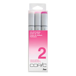 Copic Sketch Markers, Set of 3. Color Fusion 2 set. Front of package, light to dark pink colors.
