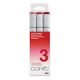 Copic Sketch Markers, Set of 3. Color Fusion 3. Front of package, light to dark red colors.