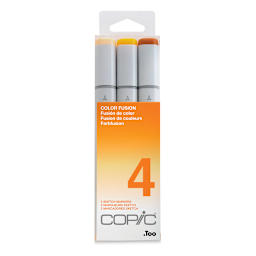 Copic Sketch Markers, Set of 3. Color Fusion 4. Front of package, yellow to orange colors.