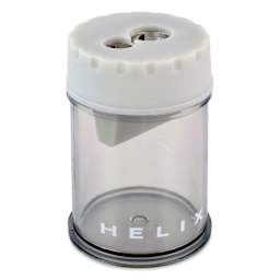 Helix Hand-Held Pencil Sharpener - Double Hole, shown on top of the Gray colored sharpener
