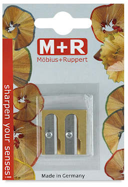 Mobius & Ruppert Grenade Brass Pencil Sharpener - Double Hole (Outside of Packaging)