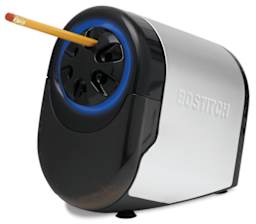QuietSharp Glow Classroom Electric Pencil Sharpener - Pencil inserted and showing Glow feature