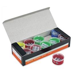 Pencil Grip Two-Hole Sharpener Classroom Pack - Angled view of open classpack with one sharpener out