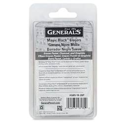 General's Factis Soft Black Erasers - Pkg of 2 (back of package)