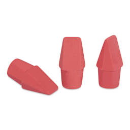 Dixon Wedge Pencil Cap Erasers - Pink, three erasers laid out