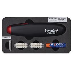 
Sakura Cordless Electric Eraser - Eraser, refills and batteries shown in storage tray