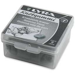 Lyra Kneadable Eraser - Angled view of eraser in plastic storage box
