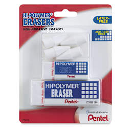 Pentel Hi-Polymer Erasers - Front of 6 Assorted Eraser Package shown