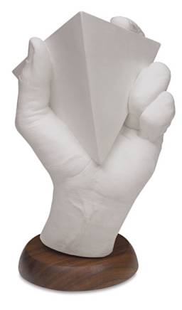 Human Hand Stand - Front of left hand holding a Tetrahedron