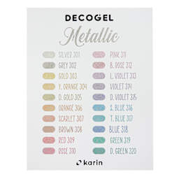 Karin DecoGel Metallic Pens - Set of 20, colo chart card