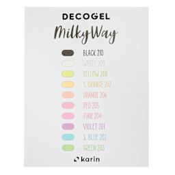 Karin DecoGel MilkyWay Pens - Set of 10, color chart card