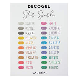 Karin DecoGel StarSparks Pens, color swatch card