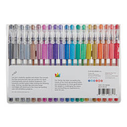 Kingart Studio Gel Pens - Set of 20, Metallic Colors, back of the packaging