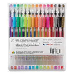 Kingart Studio Gel Pens - Set of 30, Glitter and Glitter Neon Colors, back of the packaging