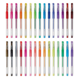 Kingart Studio Gel Pens - Set of 30, Glitter and Glitter Neon Colors, pens laid out
