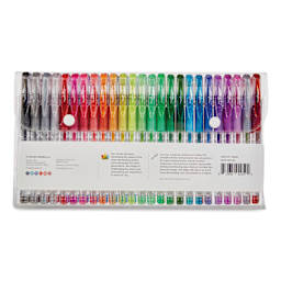 Kingart Studio Gel Pens - Set of 50, Glitter and Glitter Neon Colors, back of the packaging