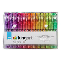 Kingart Studio Gel Pens - Set of 80, Glitter and Glitter Neon Colors, front of the packaging