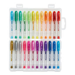 Kingart Mini Gel Pens - Set of 24, pens with caps on inside the carrying case