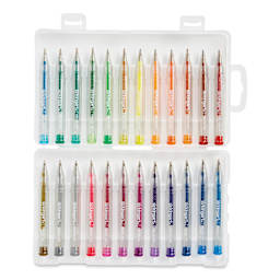 Kingart Mini Gel Pens - Set of 24, pens with caps off inside the carrying case