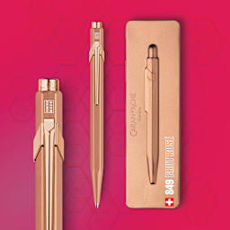 Caran d'Ache 849 Premium Ballpoint Pen - Brut Rose pen and case