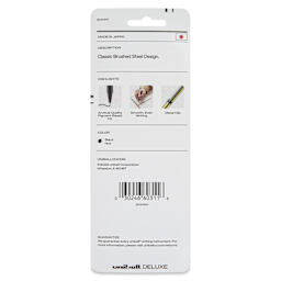 Uni-Ball Deluxe Rollerball Pens - Champagne, Fine Tip, 0.7 mm, Set of 3, back of the packaging