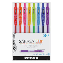 Zebra Sarasa Clip Gel Retractable Pens - Front of package of Set of 8