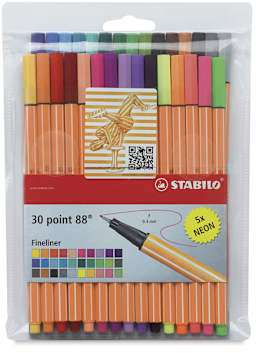 Stabilo Point 88 Fineliner Pen Set - Assorted Colors, Wallet, Set of 30