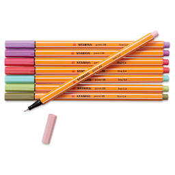 Stabilo Point 88 Fineliner Pens - Muted Colors, Wallet, Set of 8 (set contents with cap removed from one pen)