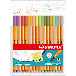 Stabilo Point 88 Fineliner Pens - Set of 18, Wallet, Pastel Colors