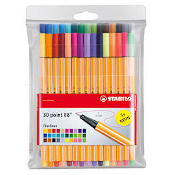 Stabilo Point 88 Fineliner Pens - Set of 30, Wallet, Assorted Colors