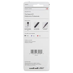 Uni-Ball Signo 207 Rollerball Gel Pens - Assorted Colors, 0.7 mm, Set of 3, back of the packaging