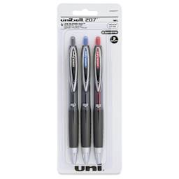 Uni-Ball Signo 207 Rollerball Gel Pens - Assorted Colors, 0.7 mm, Set of 3, front of the packaging