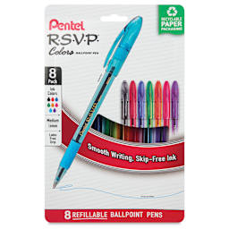 Pentel RSVP Colors Ballpoint Pens - Set of 8, front of the packaging