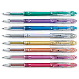 Pentel Slicci Pens - Set of 8 Metallic pens shown horizontally
