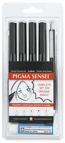 Manga Drawing Set - Front of blister package showing components